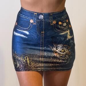 Blue Printed Mini Skirt with Swarovski Rhinestones